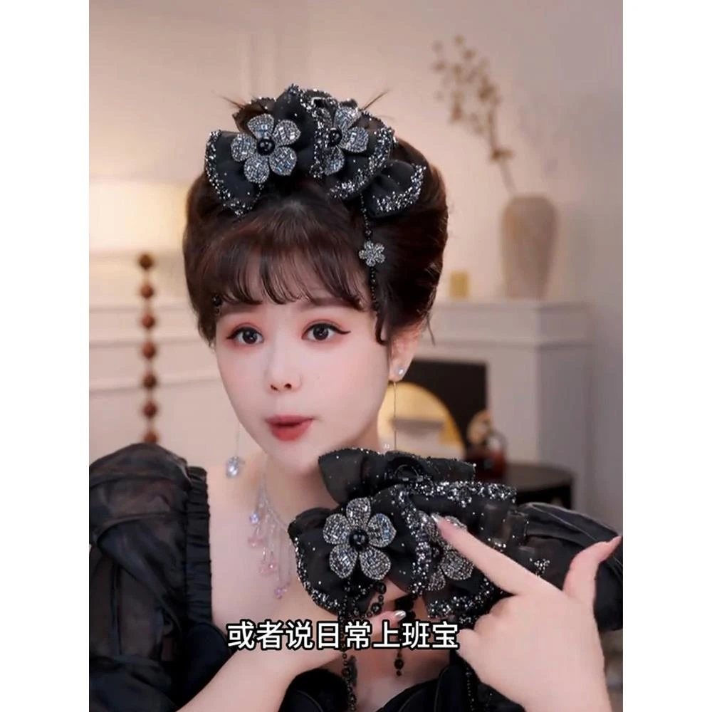 新款仙气精致法式褶皱欧根纱闪耀抓夹大版高级后脑勺鲨鱼夹发饰女