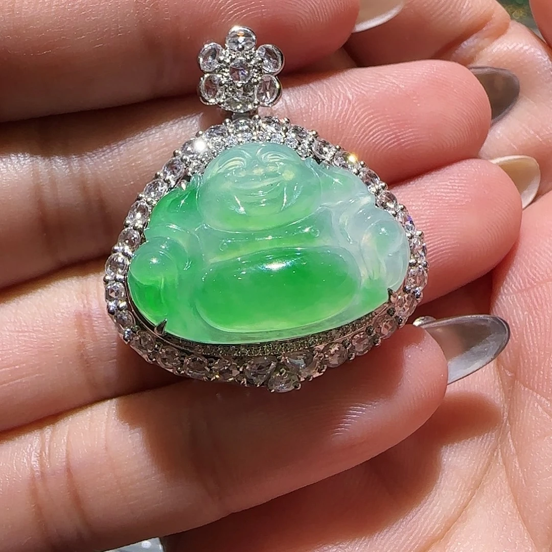 【闪购商品】颈饰18K金镶嵌翡翠青*天然