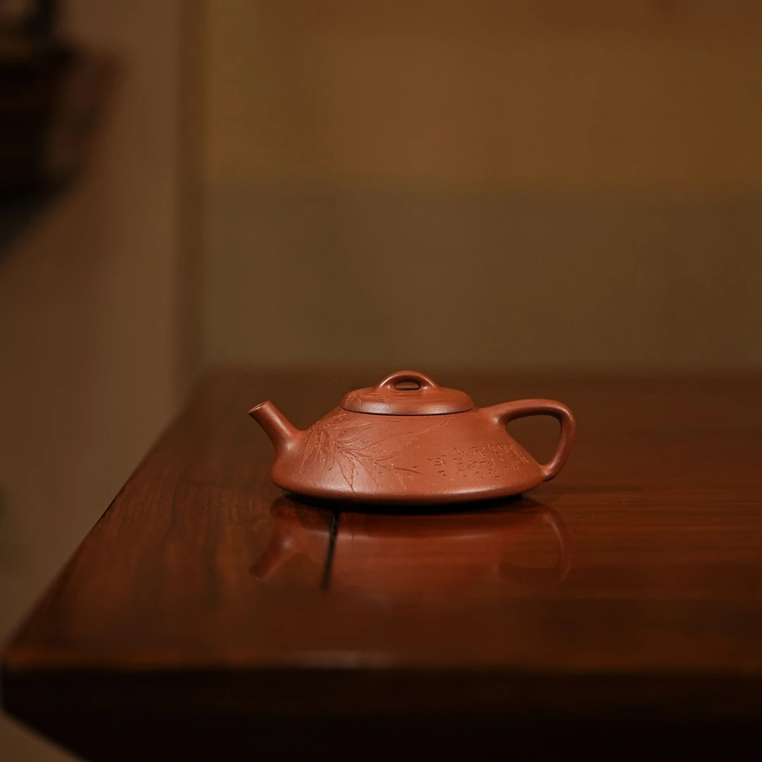 马璟辉  合瓢  吴东元刻竹  一线实力派 宜兴紫砂壶 全手工 红泥