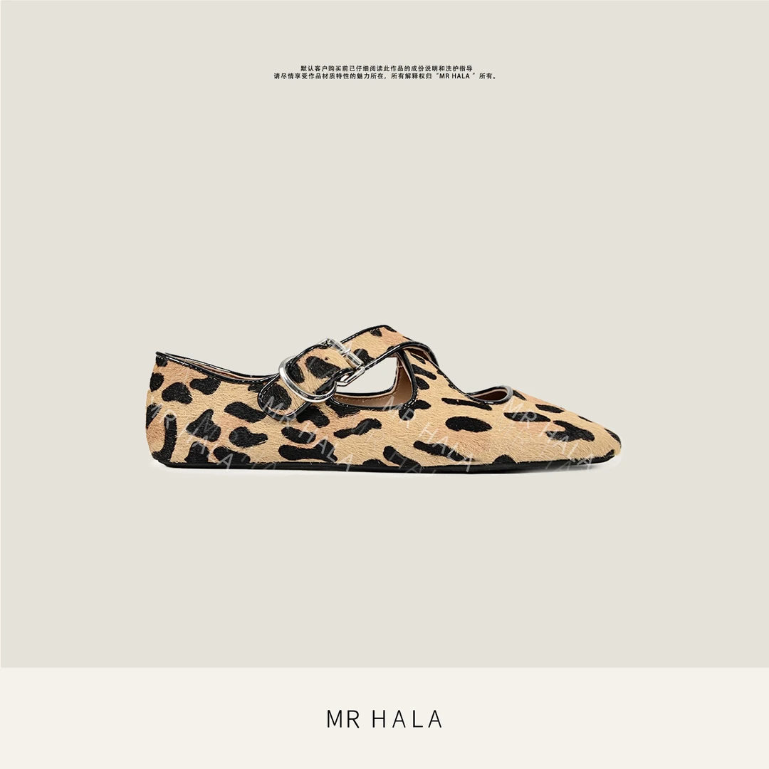 MRHALA腾鸮小牛皮短毛交叉扣芭蕾鞋女 LX410118