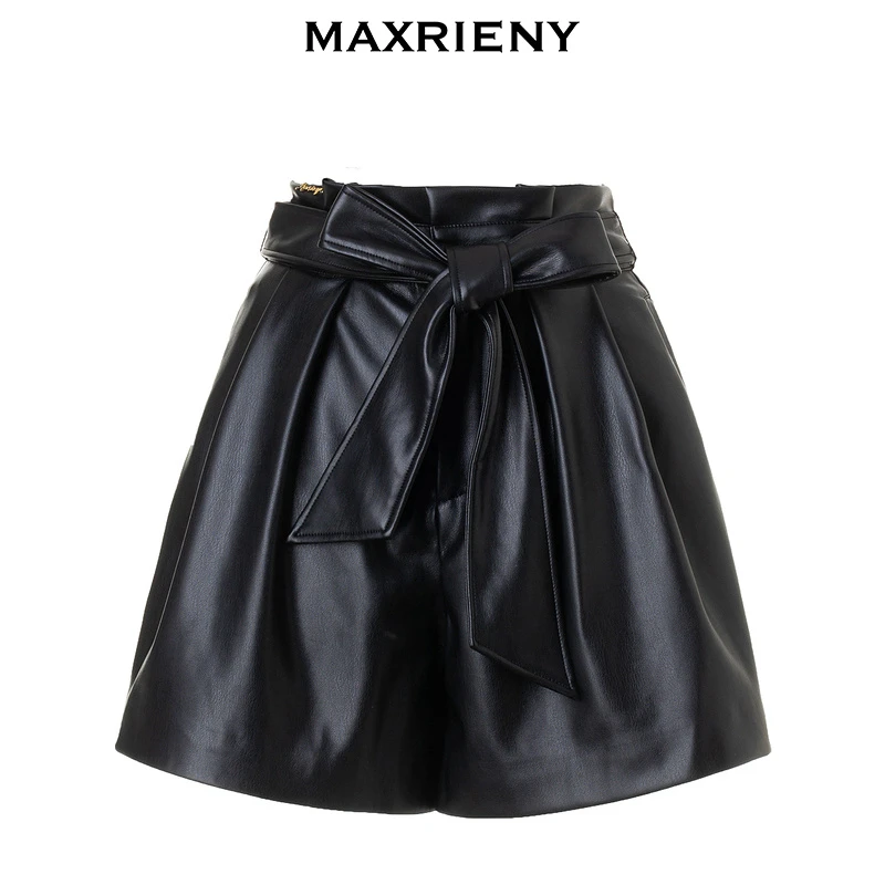 【陈大可专属】MAXRIENY率性皮质阔腿短裤裤子女秋冬显瘦百搭
