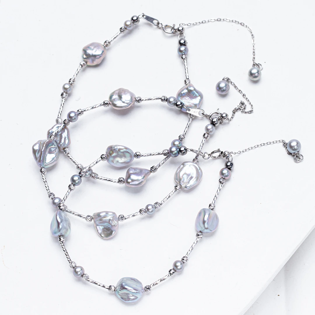 【银蓝血】天然野生KESHI珍珠无核手链通体S925银（多样性发货发一）