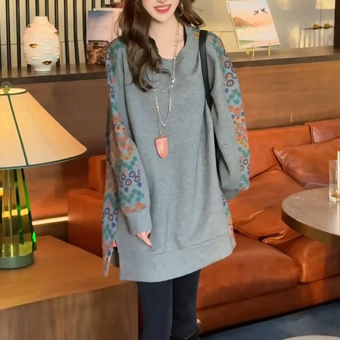洋气设计感印花休闲长袖上衣2025秋冬季新款时尚加绒宽松显瘦卫衣