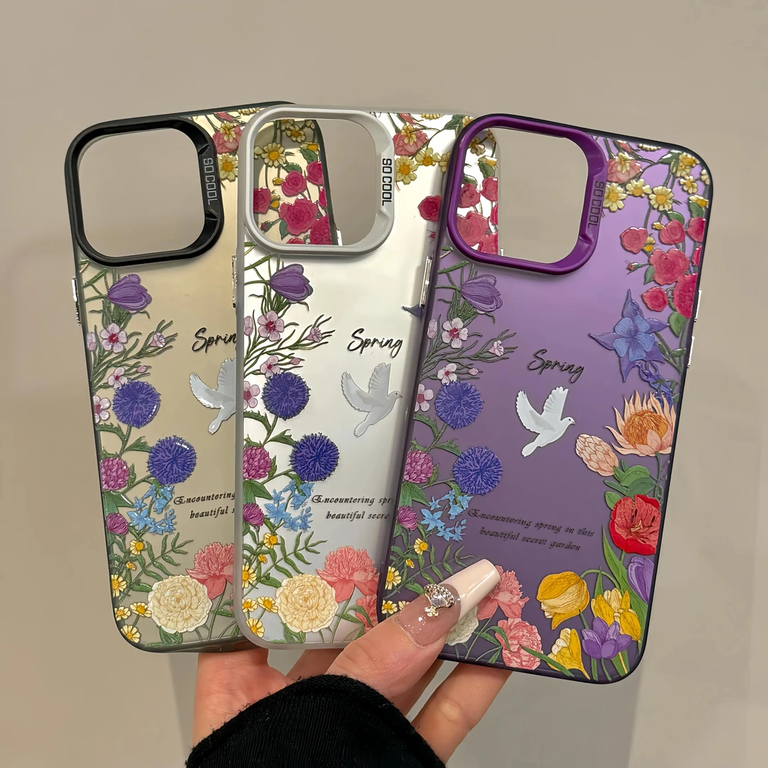 复古小鸟花卉适用苹果16手机壳新款华为小众vivo高级小米oppo潮流
