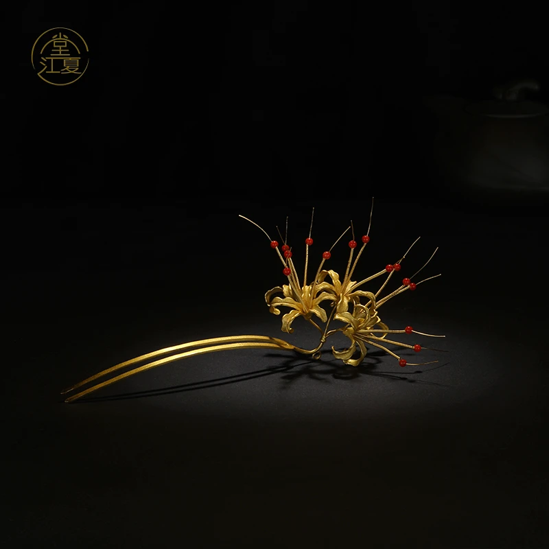 925银银制品 S925银镀金 复刻明 宋 彼岸花发钗 古代宫廷风百搭