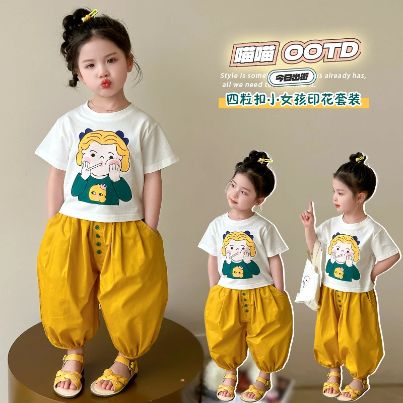 女童运动套装洋气韩版儿童卡通短袖灯笼裤子两件套小女孩宝宝夏装