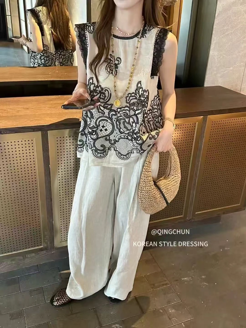 老钱风时尚套装裤子宽松上衣休闲夏季背心779#
