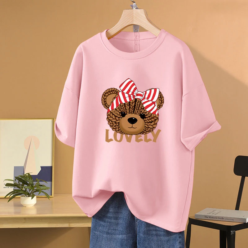 纯棉短袖t恤女夏季减龄宽松韩版百搭大码200斤显瘦时尚印花上衣女