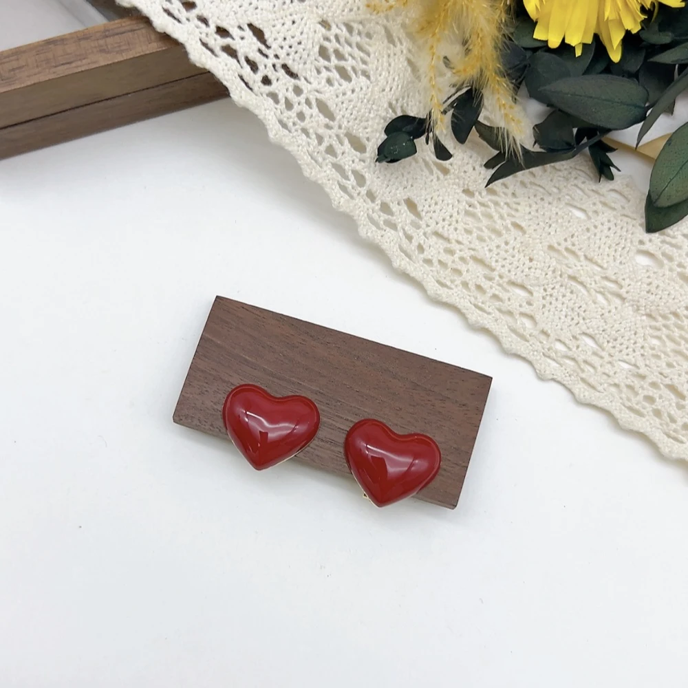 铜合金耳饰 耳夹 02714 好啊商店 红色爱心耳夹