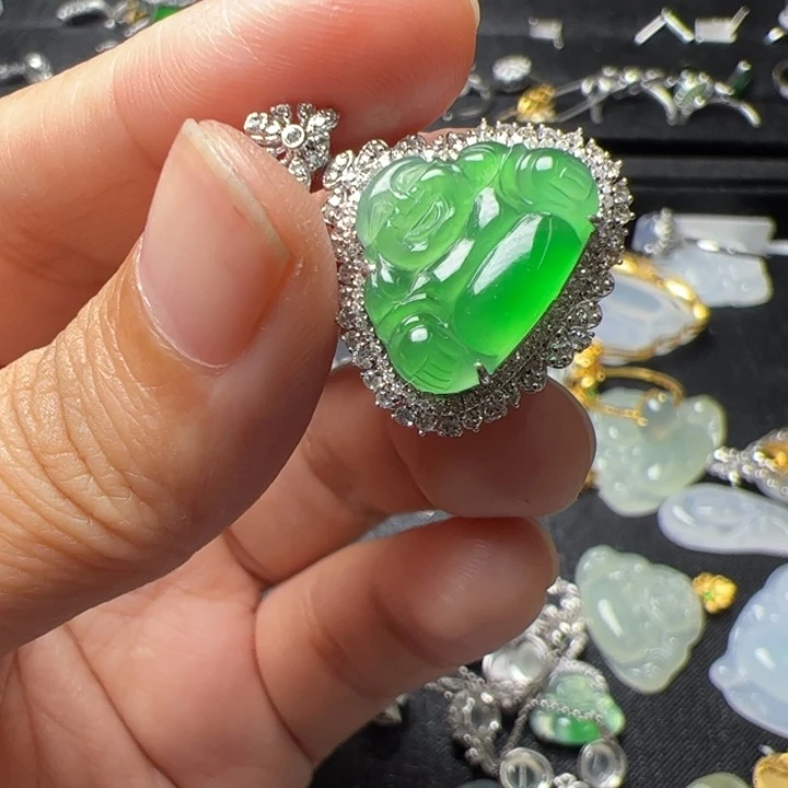 翡翠18K金镶嵌吊坠(不含链)