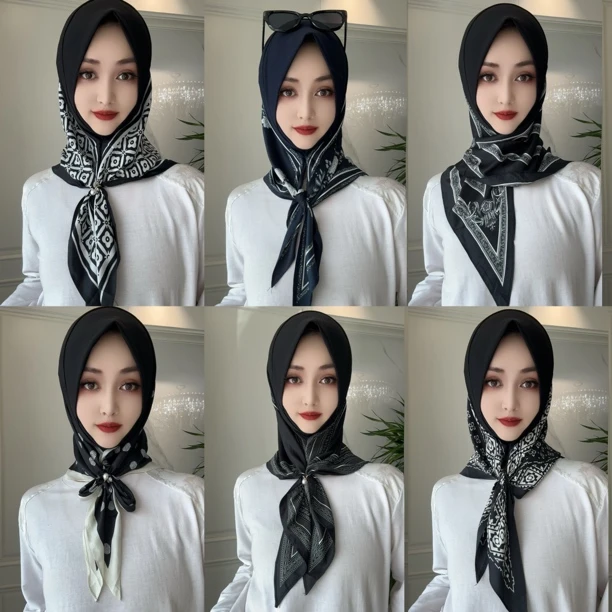 W拼接花型软帽檐套头三角巾（配环扣）