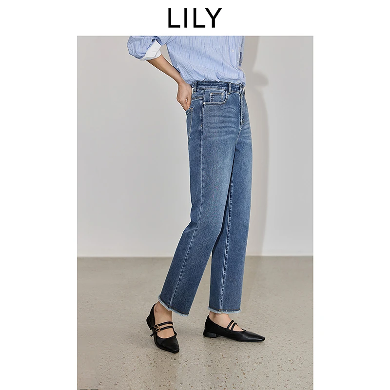 LILY2025夏九分直筒裤牛仔裤女125209GJ929