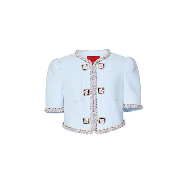 LeFame/拉飞姆2024夏新品粗花呢织带金属扣箱型外套LF24X61SC066