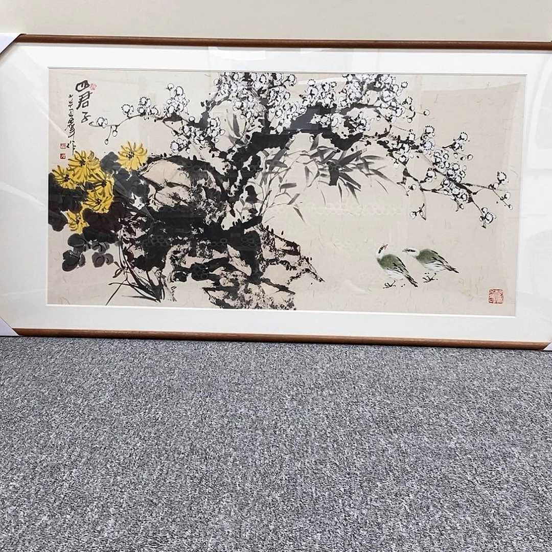 国画陈墨斗四尺带框