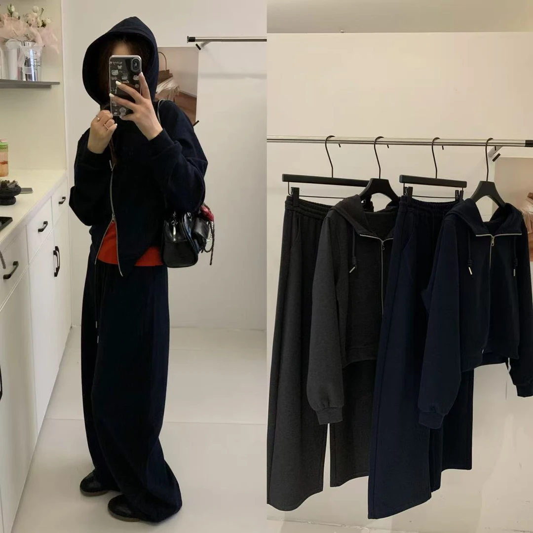 连帽上衣通勤风时尚套装显瘦针织少女风百搭气质休闲风