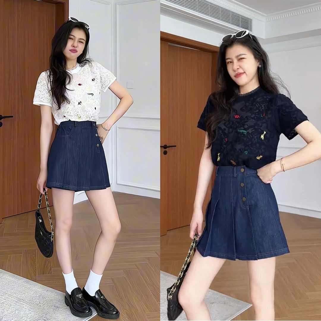 夏季一整套女装2025新款韩版时尚减龄气质短袖上衣牛仔短裙两件套