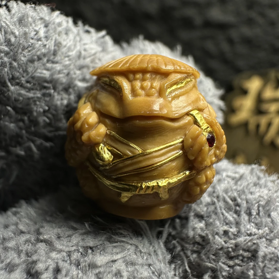 瑞麟贰号【钓鱼金蟾】猴头单颗雕刻镶嵌半手工精工配饰顶珠搭配