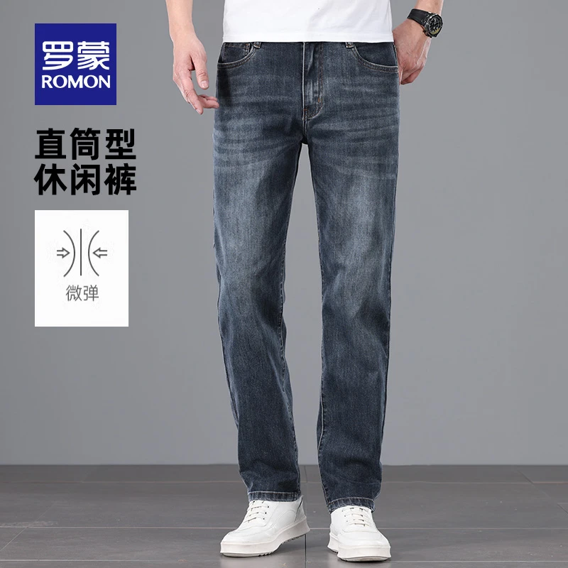 罗蒙男士潮流时尚牛仔裤2025夏季薄款简约百搭休闲直筒舒适长裤男