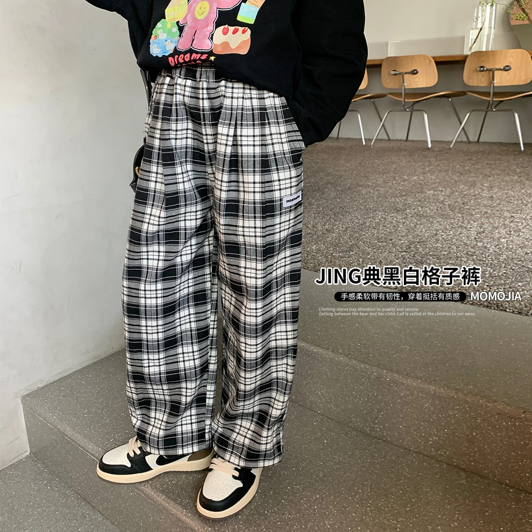 布丁哈鲁【经典格】2023秋季女童儿童休闲阔腿格子裤23QP3082