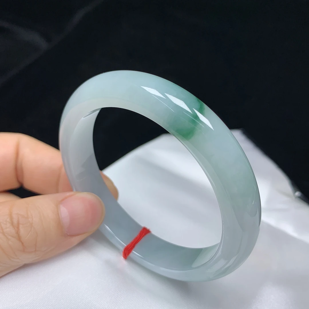 56圈飘花缅甸天然翡翠A货正圈手镯少女款时尚百搭平安镯玉镯无裂