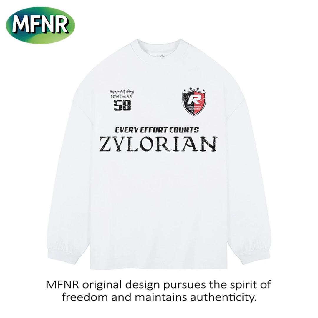 美式复古纯棉设计感印花长袖男女秋季百搭圆领情侣重磅T恤上衣潮