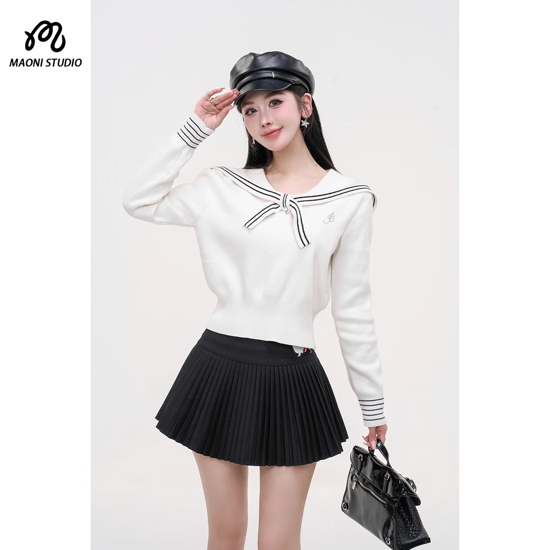 毛妮LADIESFIRST【海盐邂逅】韩系海军领系带女纯欲风针织衫L2424