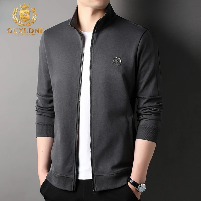 OUXLDNE立领开衫外套男士2025秋冬新款宽松休闲卫衣潮流百搭上衣