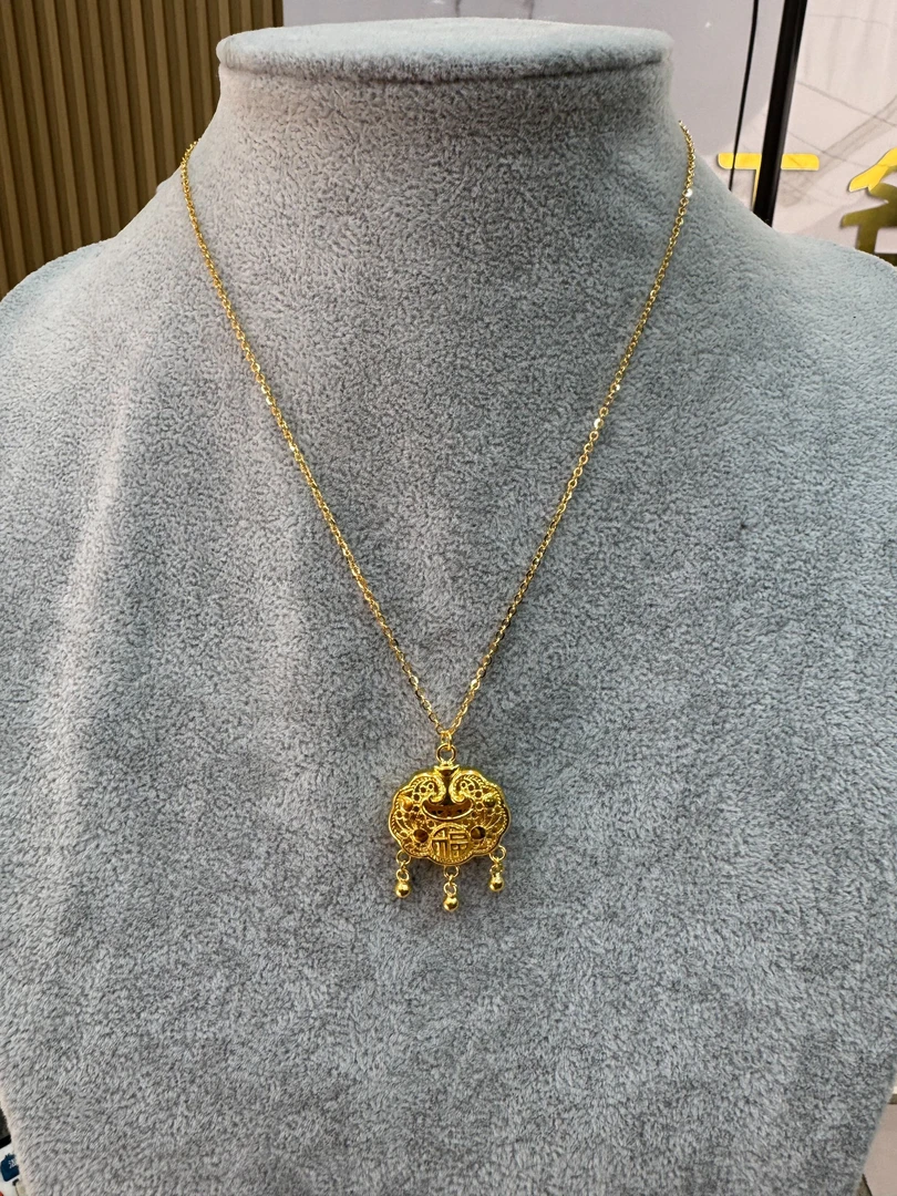 坠链均足银 女士项链 福字锁包套链