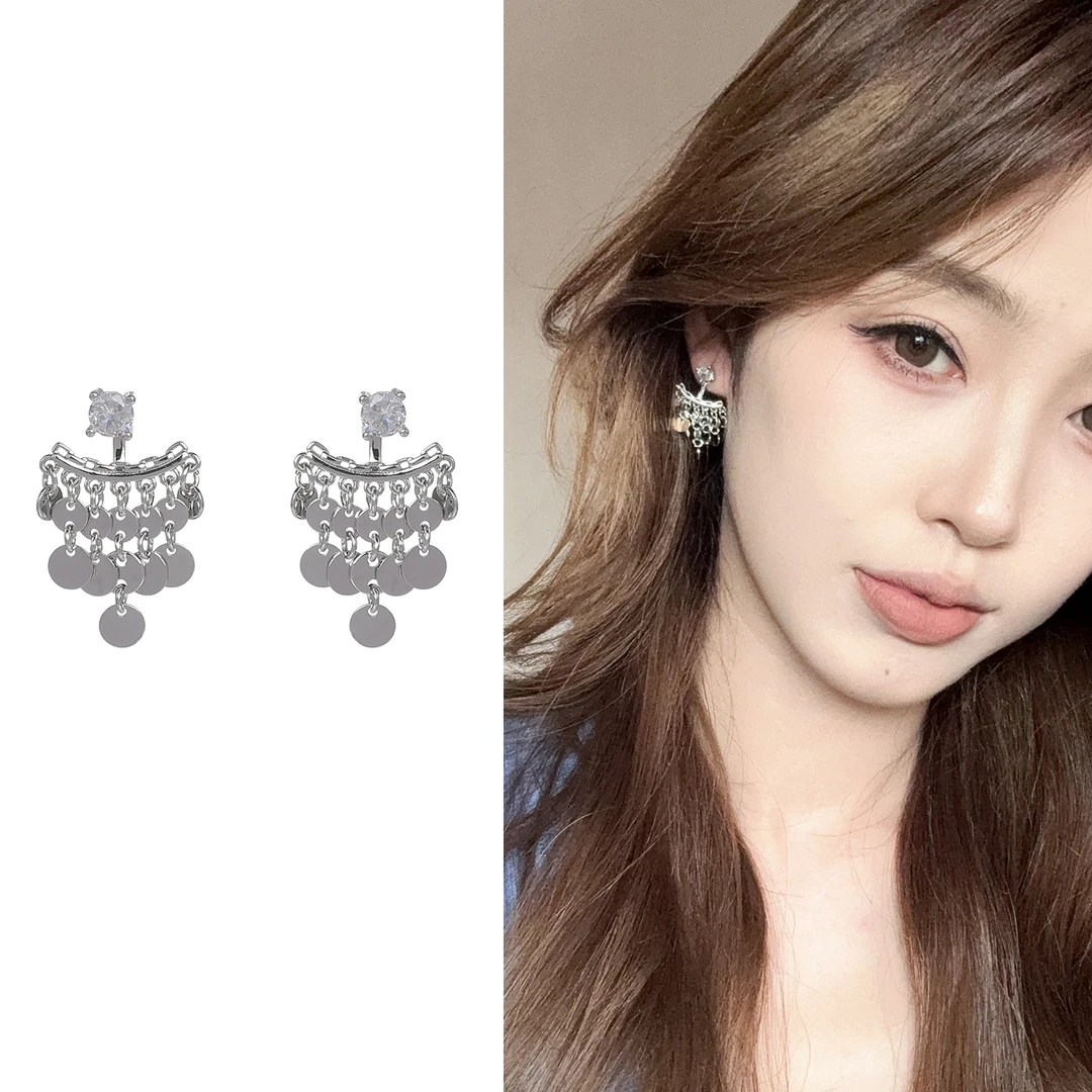 oushipei/欧诗佩 铜合金合成锆石耳饰 灵动水钻亮片流苏耳环女