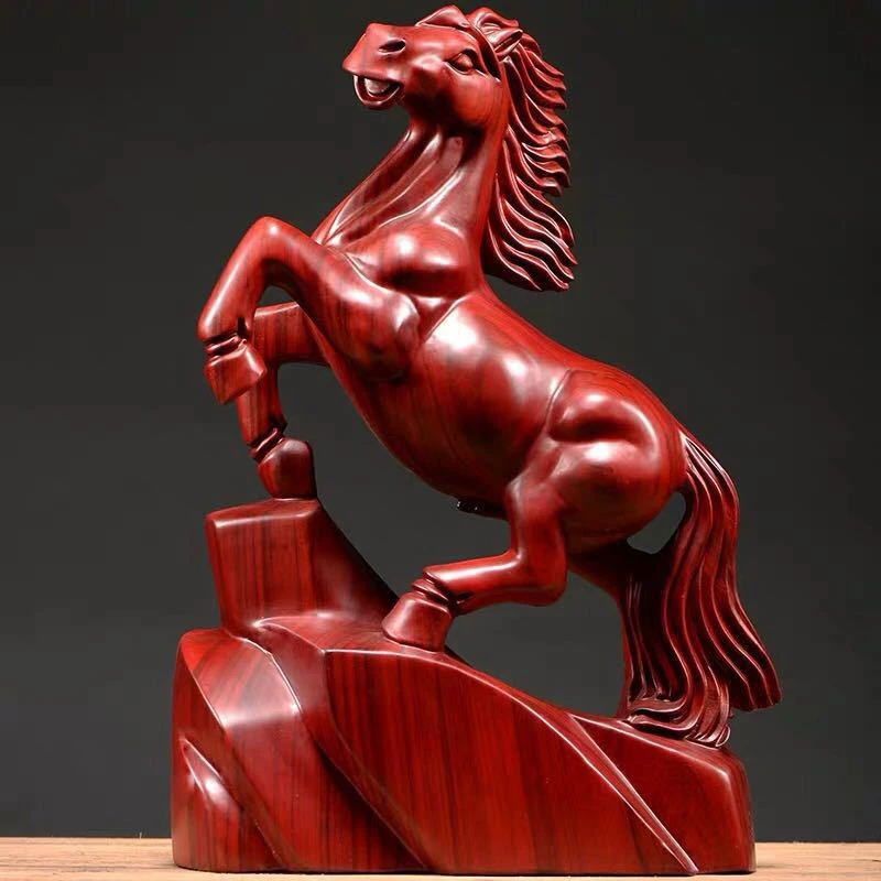 黑檀木雕马十二生肖马到成功红木木质工艺礼品根雕办公室家居