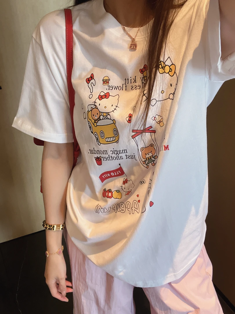 xxxwxz王希之 白色/kt猫卡通印花短袖t桖#13014