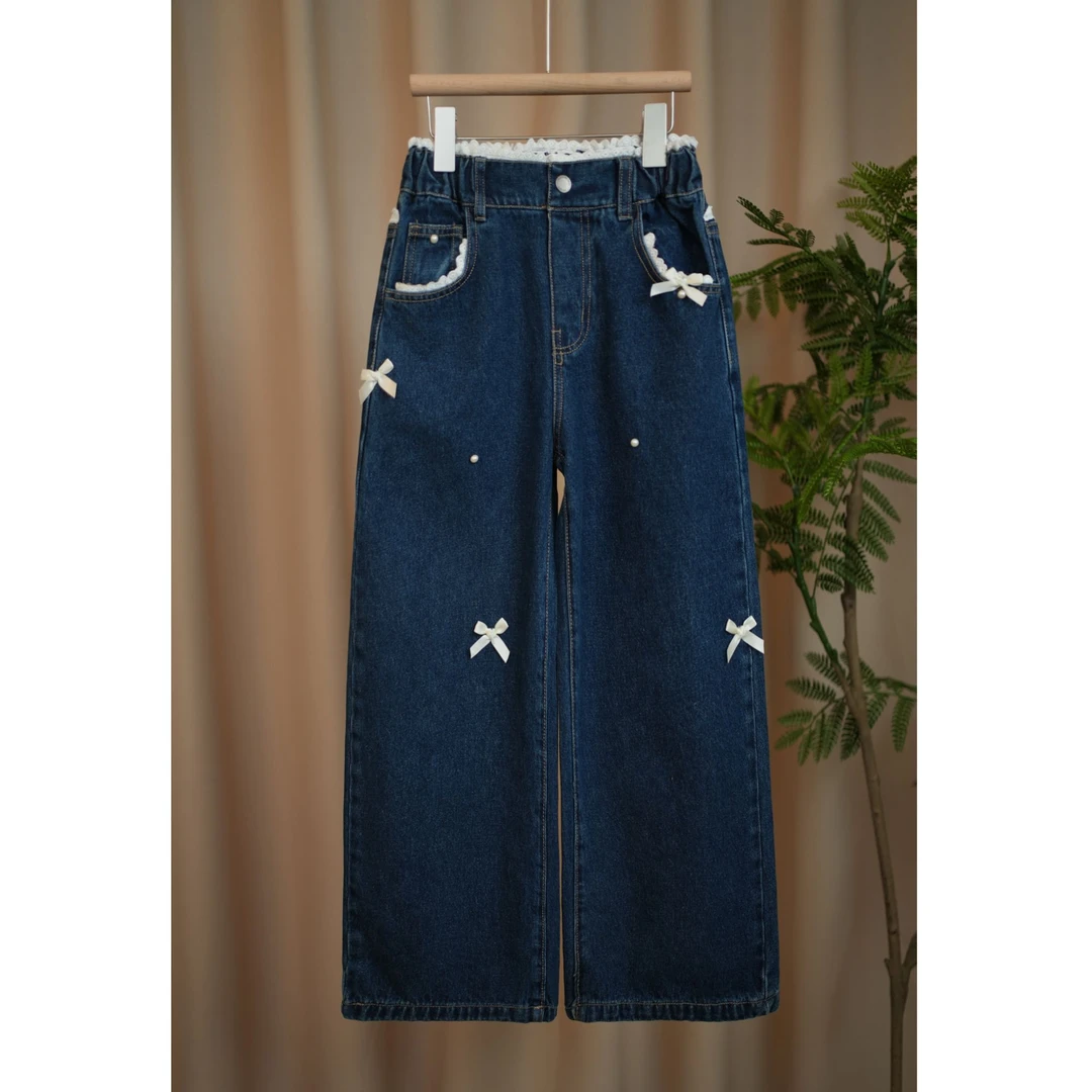 女童春季窄版牛仔裤2025春秋款新款修身中大童百搭直筒牛仔裤A010