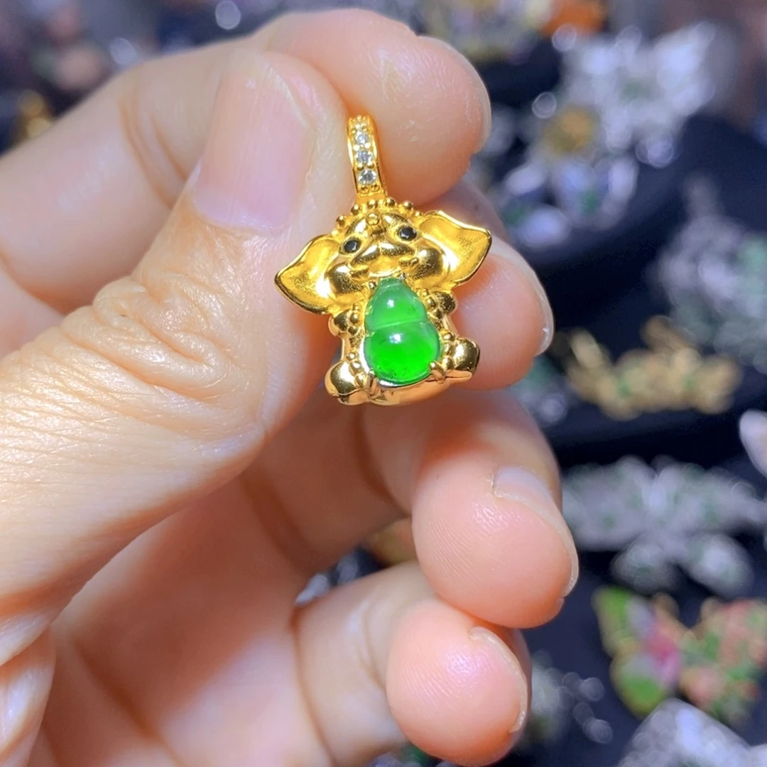 翡翠银S925镶嵌吊坠(不含链)天然翡翠