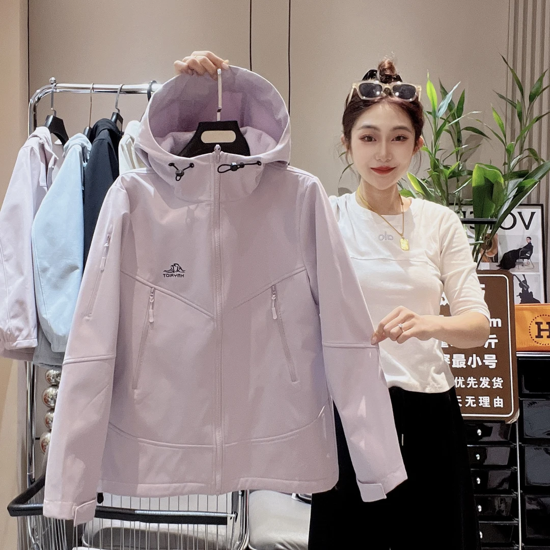 秋冬加绒加厚连帽运动休闲百搭女款外套夹克7788