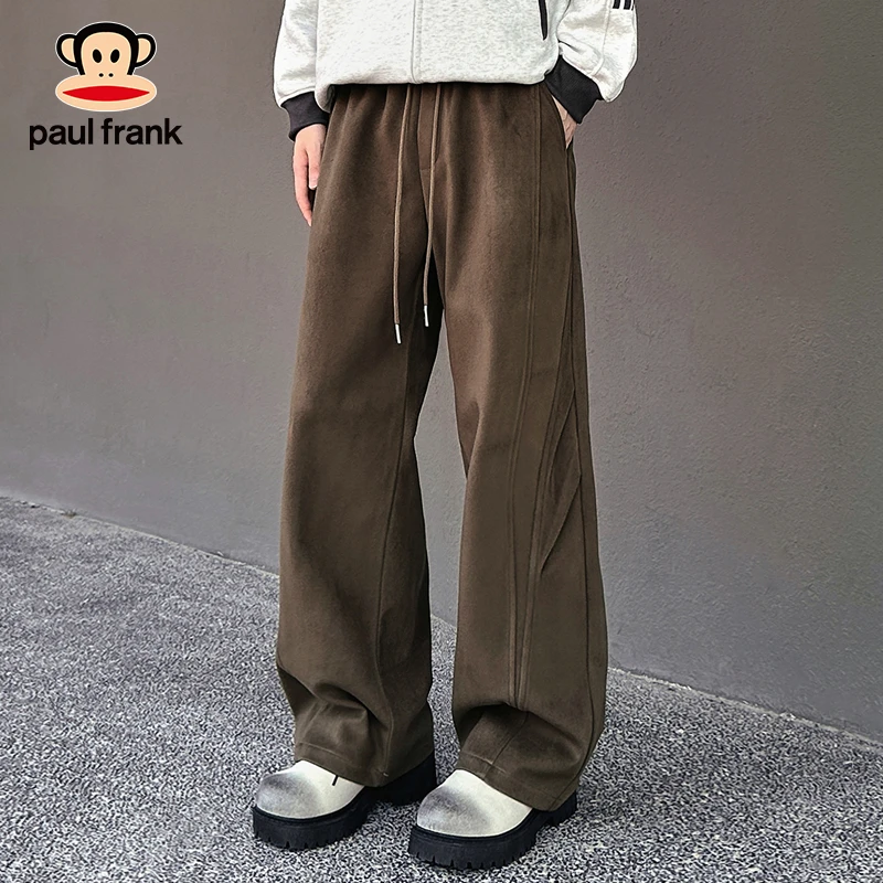 大嘴猴男女同款毛呢裤秋季百搭加厚阔腿裤休闲直筒垂感松弛感裤子