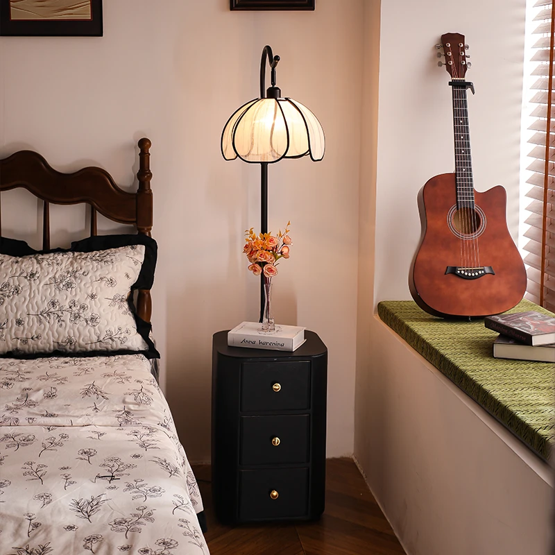 法式复古置物架床头柜落地灯中古风客厅卧室沙发边几一体装饰台灯