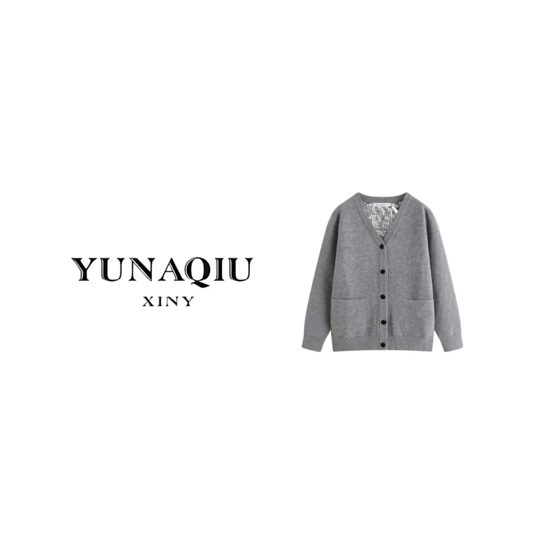 YUNAQIU-上衣轻奢毛针织衫落肩袖包袖薄款开衫秋季毛衫针织-9836