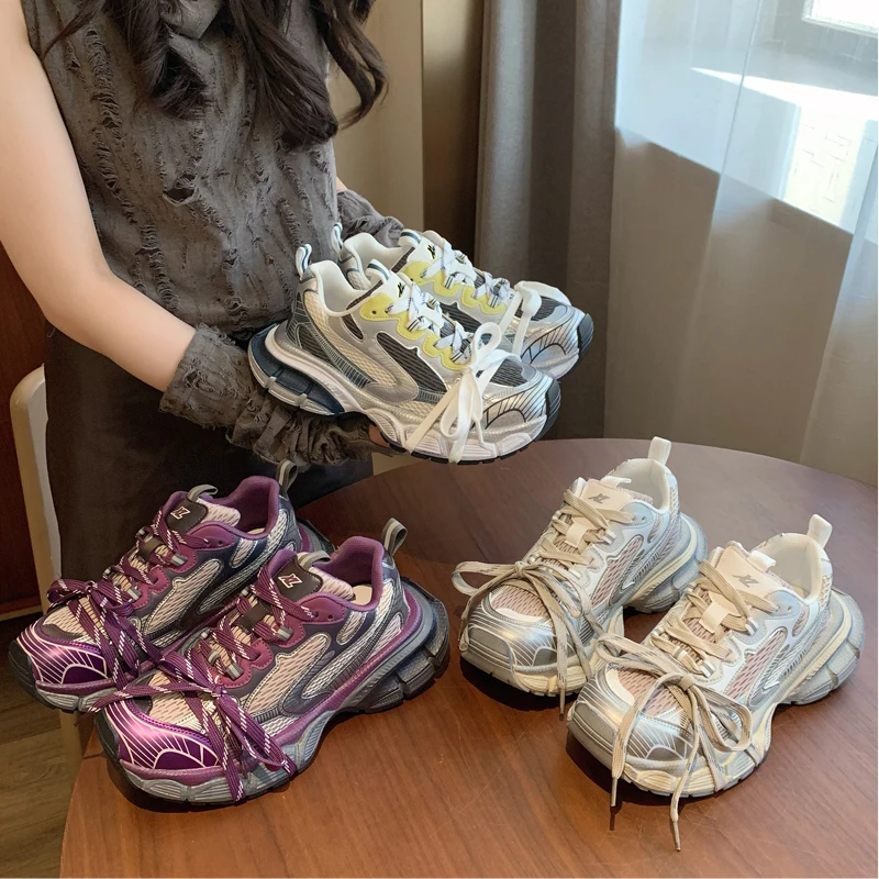 欧洲站情侣厚底百搭网面透气休闲运动老爹鞋 A1987