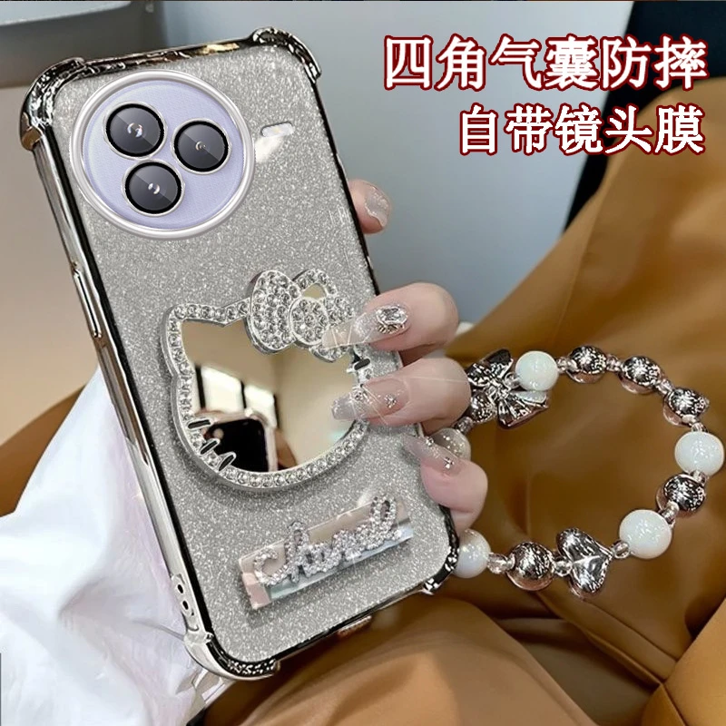 水钻KT猫补妆镜子小米Civi5Pro手机壳四角防摔Xiaomicivi5pro软壳