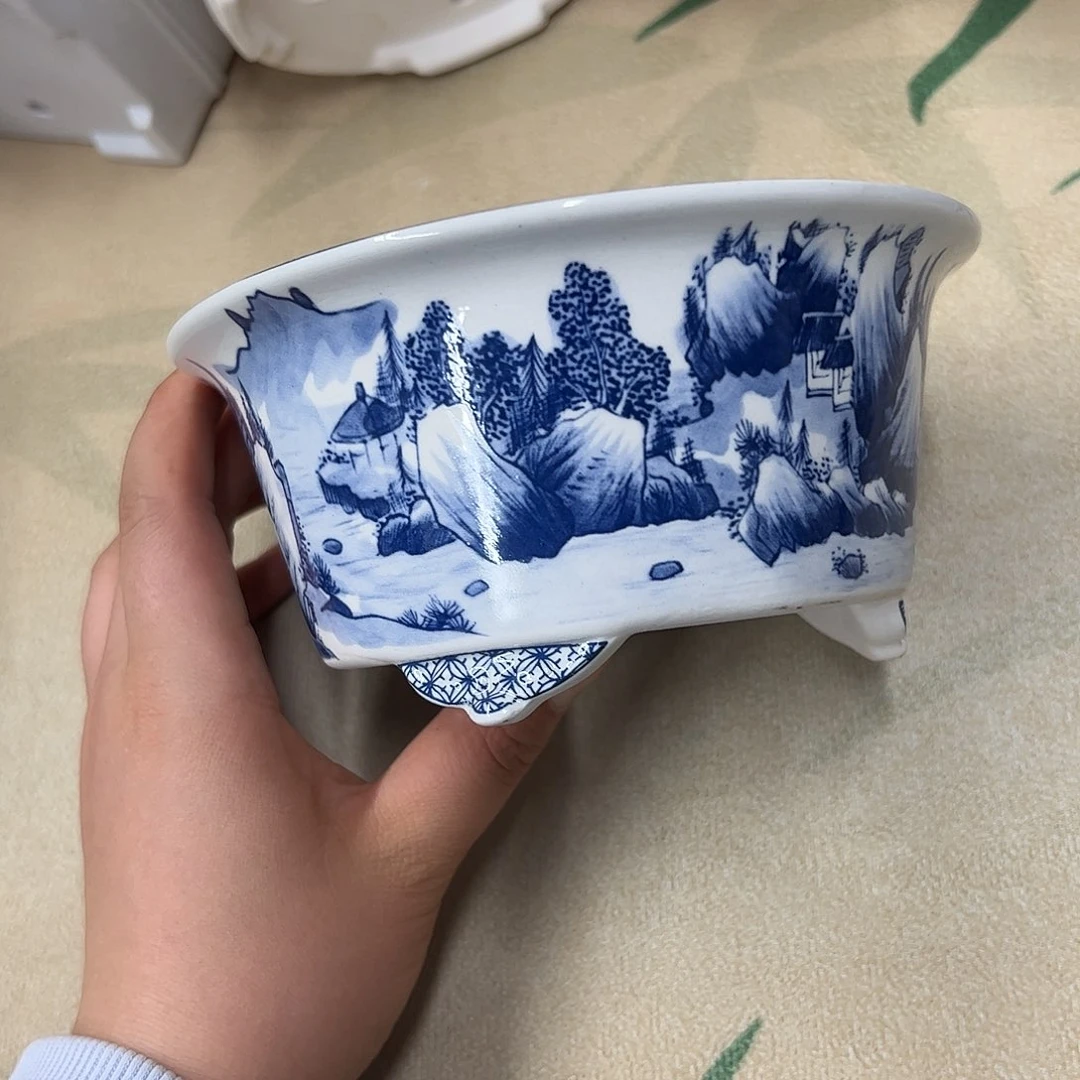 紫砂花盆266号微瑕15/7.5cn仿手绘青花圆盆
