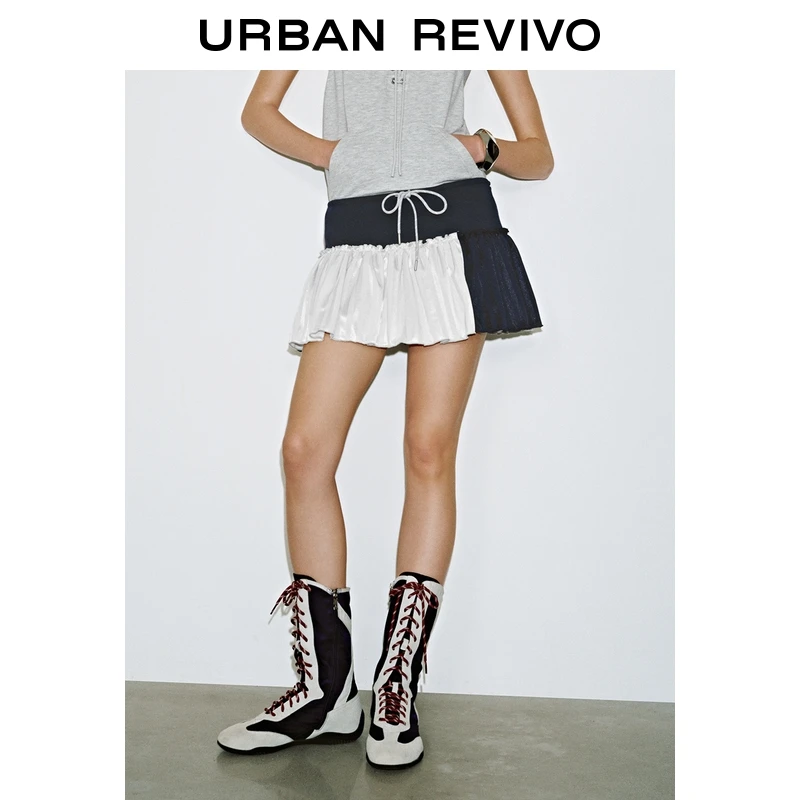 UR2025夏季新款女装美式休闲撞色拼接短款花苞半裙UYV550033