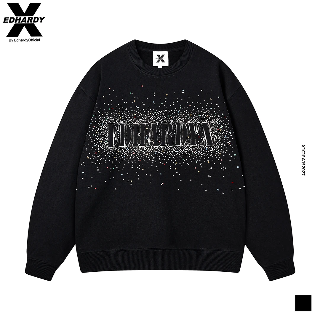 【倩姐推荐】EDHARDY X重工百搭宽松圆领长袖烫钻卫衣X1C1FA152027