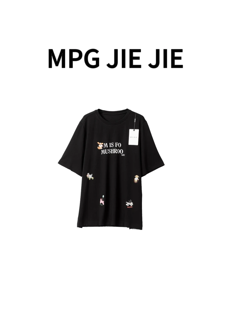MPG JIEJIE【奇思妙想】大码正肩薄款减龄卡通印花圆领宽松T恤
