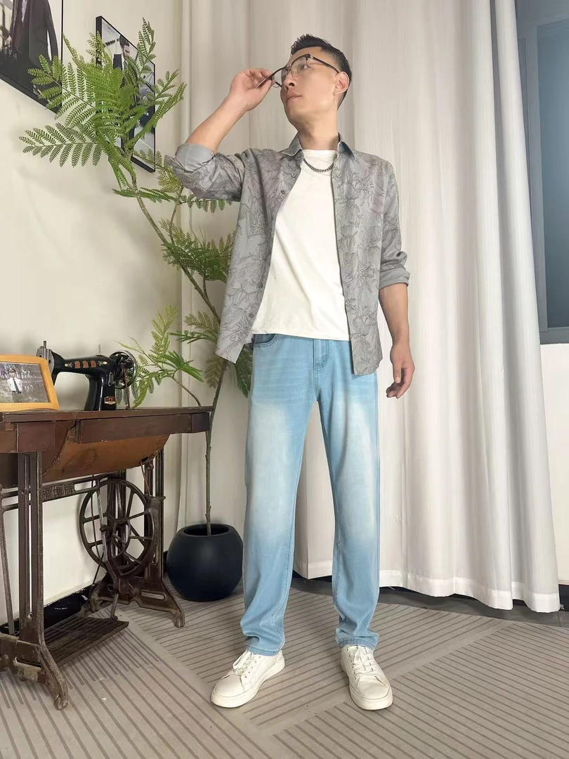 [九品心选]薄款夏季男长裤天丝耐磨男牛仔裤柔软男裤垂顺男装