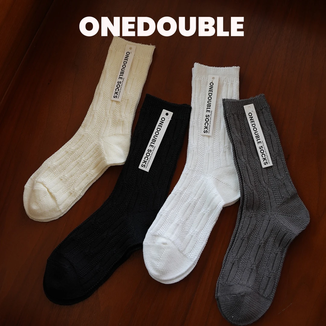 春夏新款纯色中筒袜百搭透气棉袜袜子简约女袜长筒袜堆堆袜