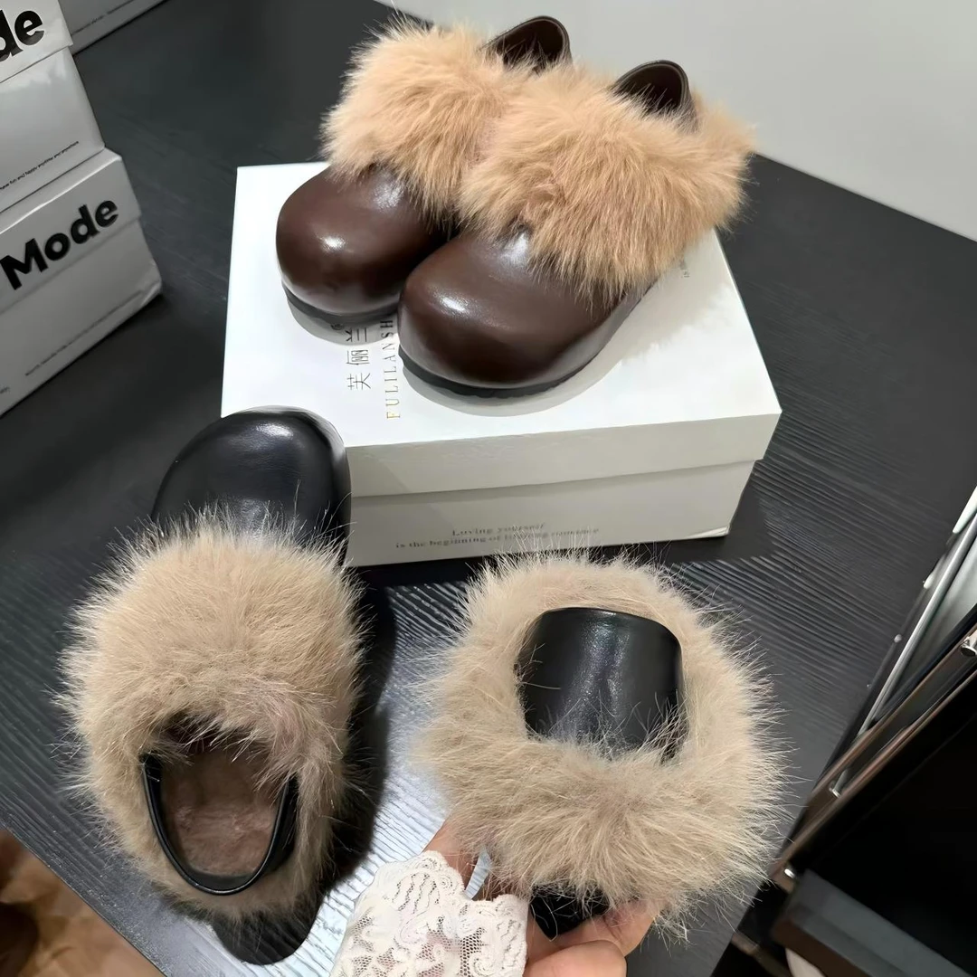 【芙俪兰】冬季新款两穿百搭一脚蹬毛毛鞋加绒单鞋勃肯鞋FLL1122