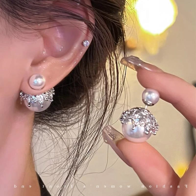 铜合金锆石耳饰 一款两戴双面耳环爆款轻奢高级感耳钉时尚简约耳