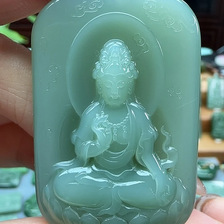 和田玉（碧玉）18K金镶嵌吊坠(不含链)