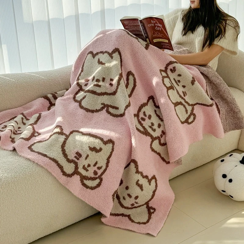 裕途家纺卡通猫咪半边绒针织毯沙发毯办公室毯被盖毯女宿舍空调毯