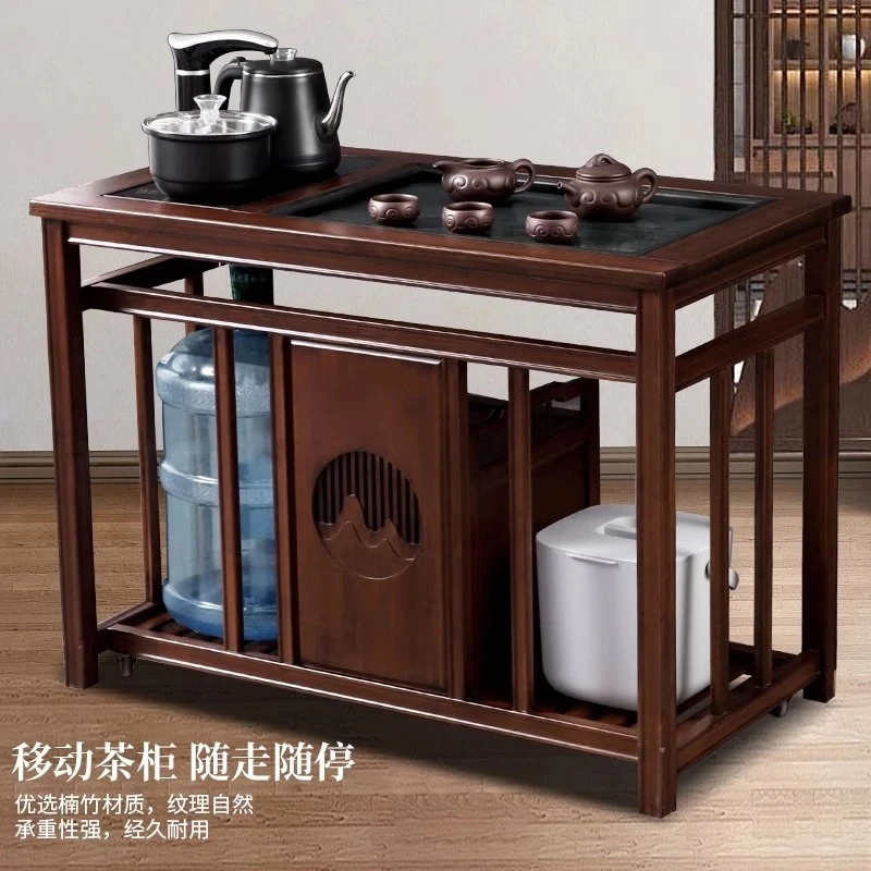 家用带茶盘可移动茶车高端店面专用配茶盘茶车阳台用移动茶水柜